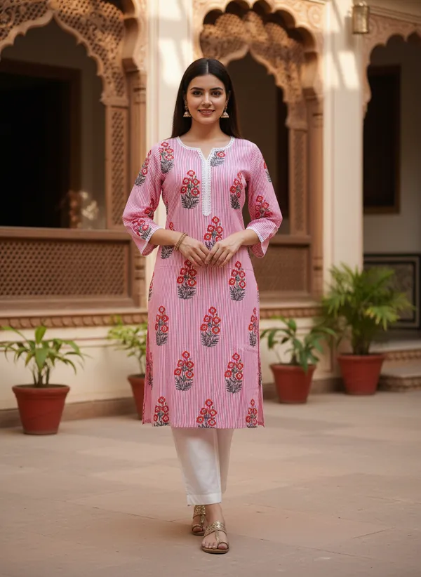 Pink_Striped_Floral_Block_Print_Cotton_Kurta