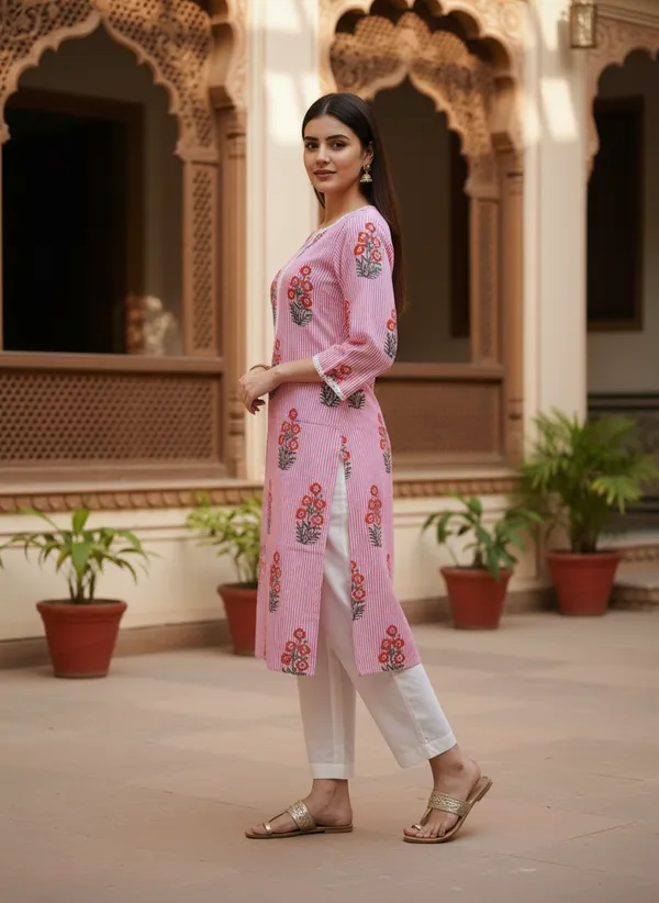 Pink_Striped_Floral_Block_Print_Cotton_Kurta