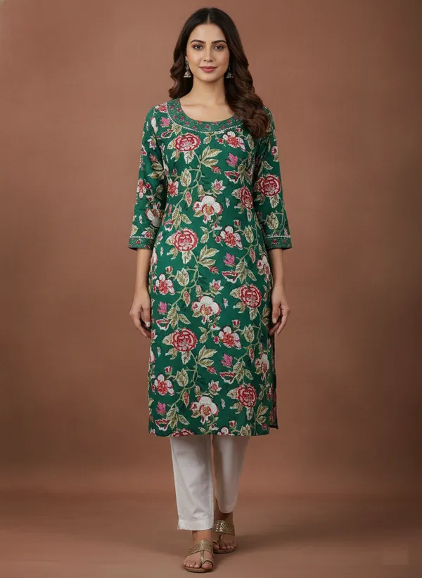 Emerald_Floral_Embroidered_Cotton_Kurta