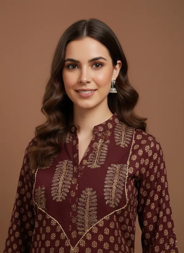 Maroon_Printed_Mandarin_Collar_Cotton_Straight_Kurta