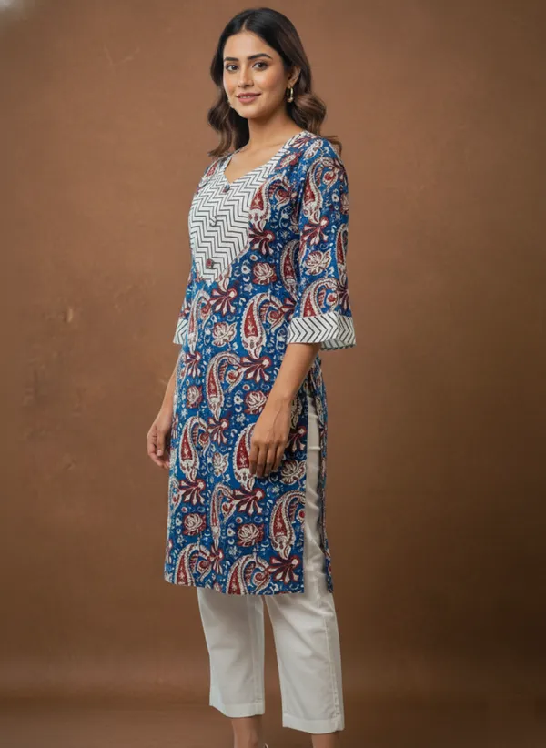 Indigo_&_Red_Block_Print_Cotton_Kurta
