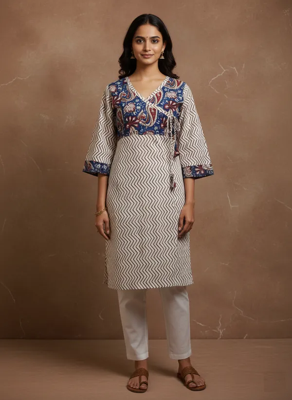 Indigo_Block_Print_Cotton_Angrakha_Kurta