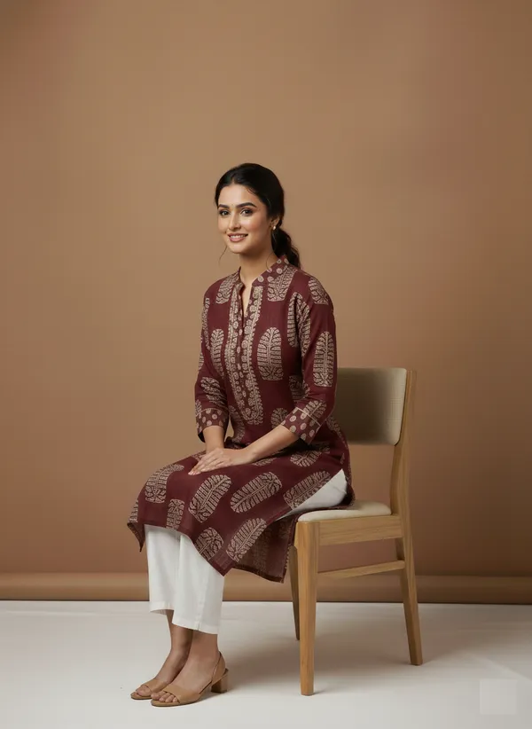 Maroon_Hand_Block_Print_Cotton_Straight_Kurta