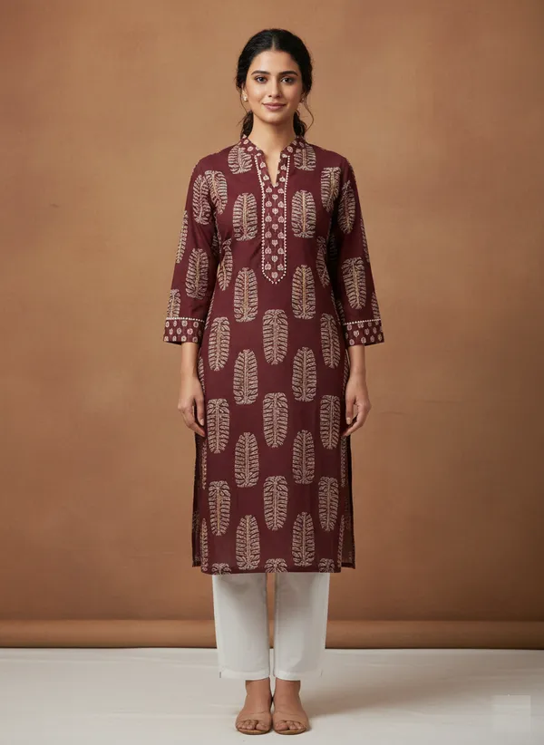 Maroon_Hand_Block_Print_Cotton_Straight_Kurta
