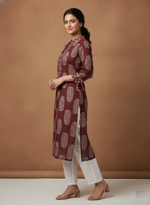 Maroon_Hand_Block_Print_Cotton_Straight_Kurta