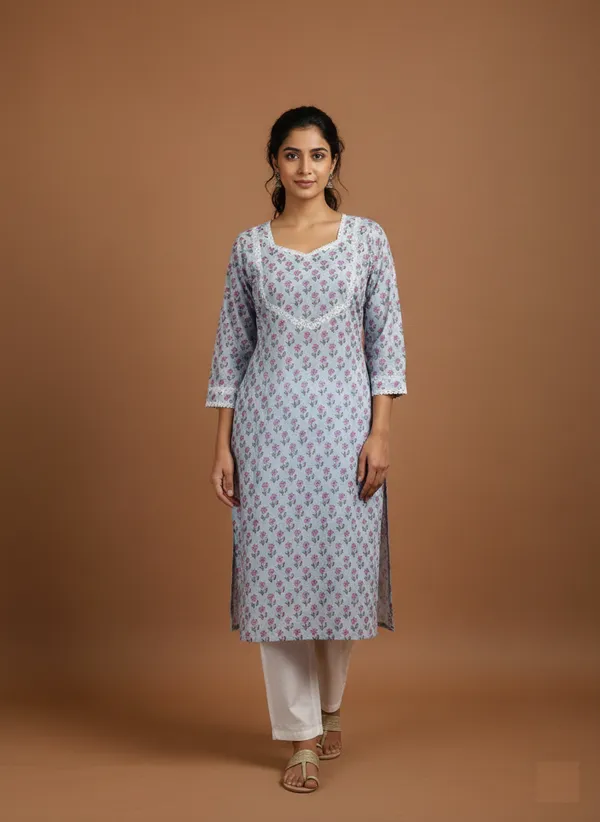 Powder_Blue_Floral_Cotton_Lace_V-Neck_Kurta