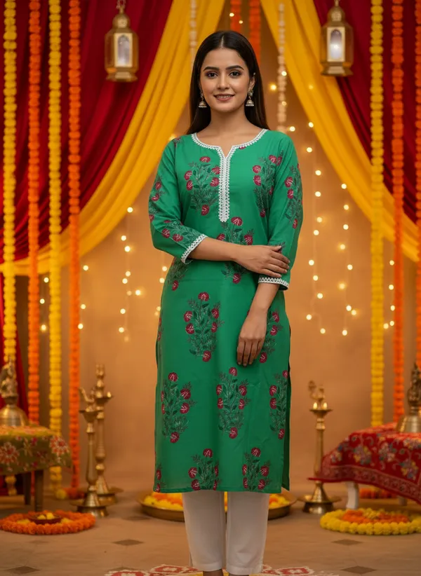 Emerald_Green_Floral_Printed_Cotton_Straight_Kurta