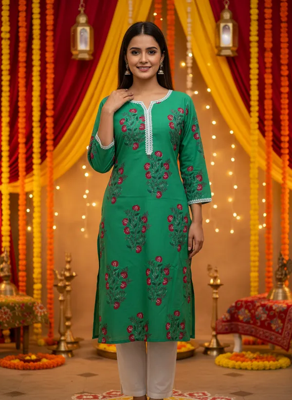 Emerald_Green_Floral_Printed_Cotton_Straight_Kurta