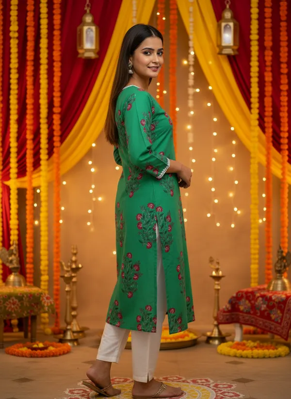 Emerald_Green_Floral_Printed_Cotton_Straight_Kurta