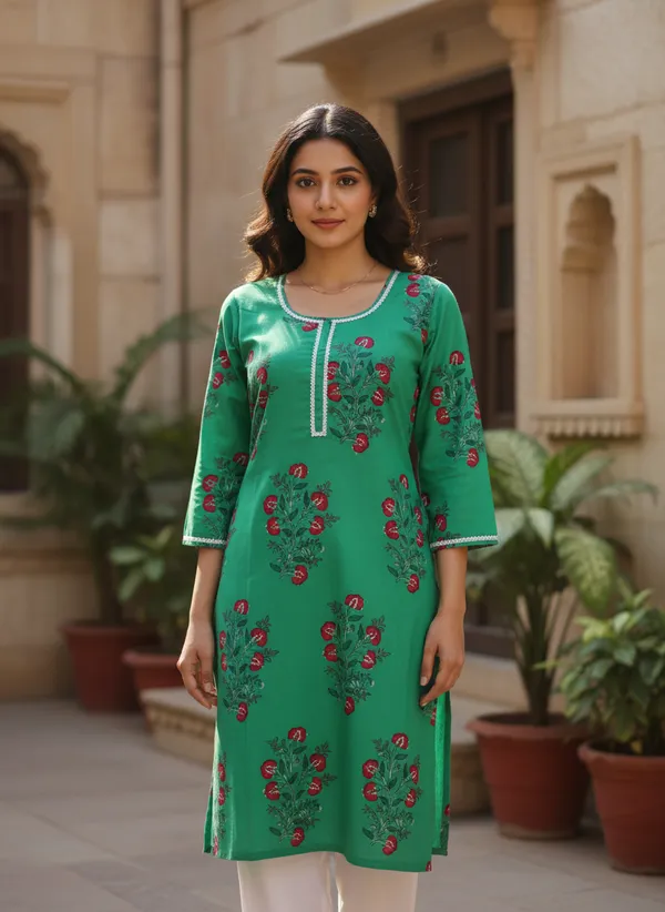 Emerald_Green_Floral_Printed_Cotton_Straight_Kurta