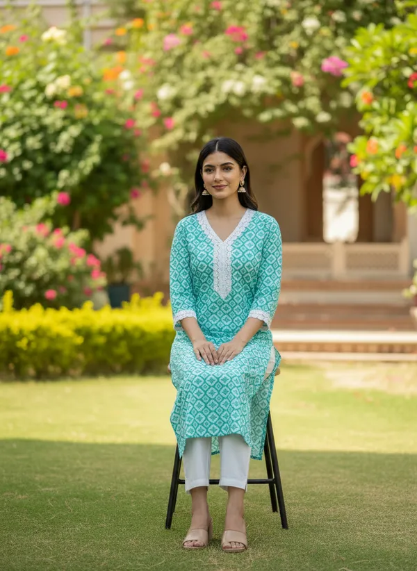 Aqua_Geometric_Print_Cotton_Lace_V-Neck_Kurta