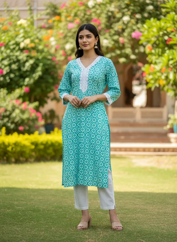 Aqua_Geometric_Print_Cotton_Lace_V-Neck_Kurta