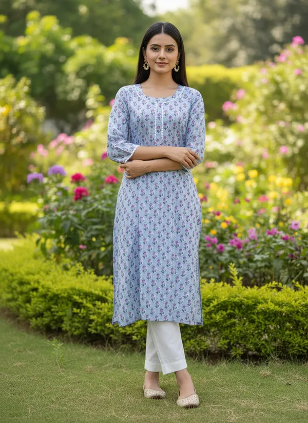 Pack_Of_3_Womens_Floral_Print_Cotton_Straight_Kurtas_In_Green,_Blue,_And_Red