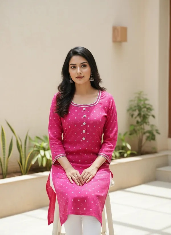 Vibrant_Pink_Square_Neck_Cotton_Printed_Kurta