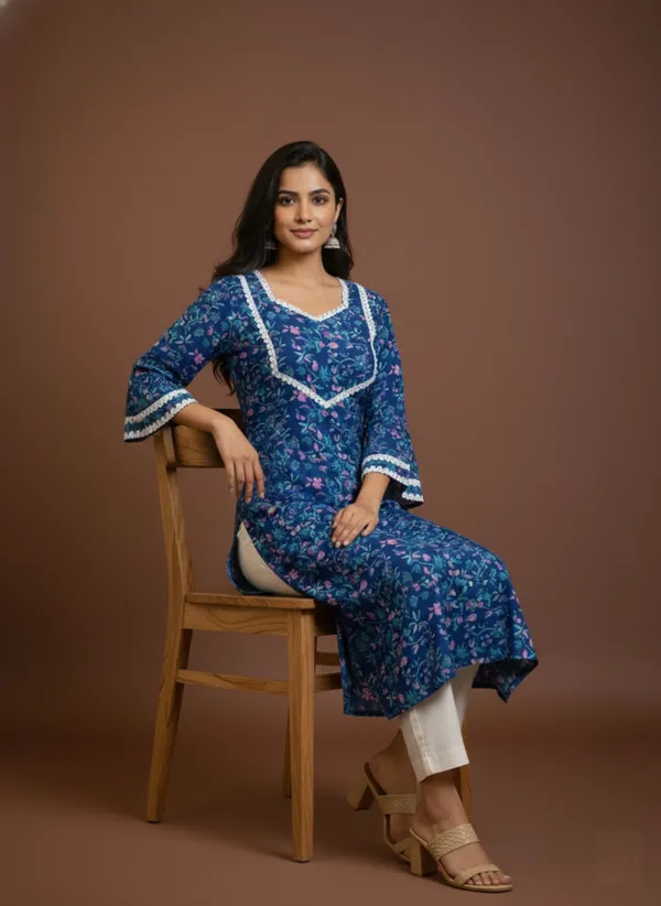 Navy_Blue_Floral_Print_Cotton_Festive_Kurta