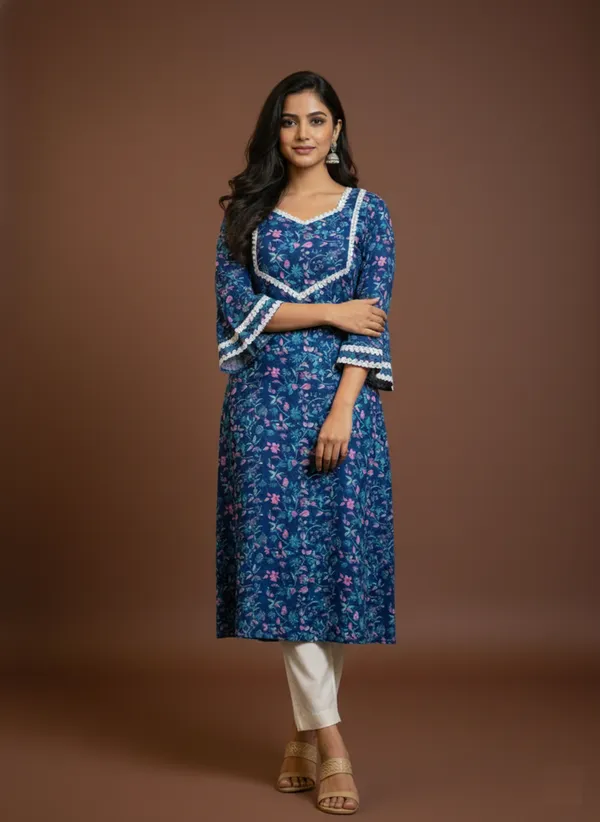 Navy_Blue_Floral_Print_Cotton_Festive_Kurta