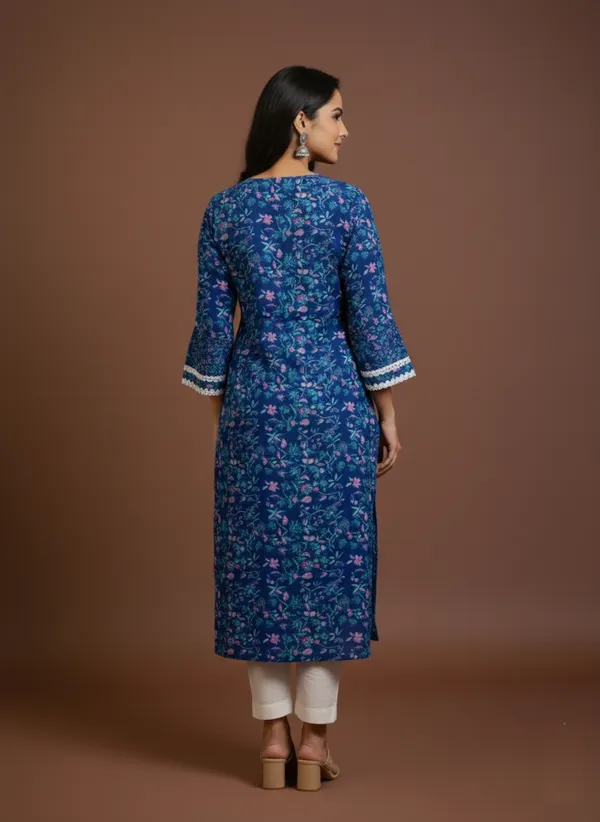 Navy_Blue_Floral_Print_Cotton_Festive_Kurta