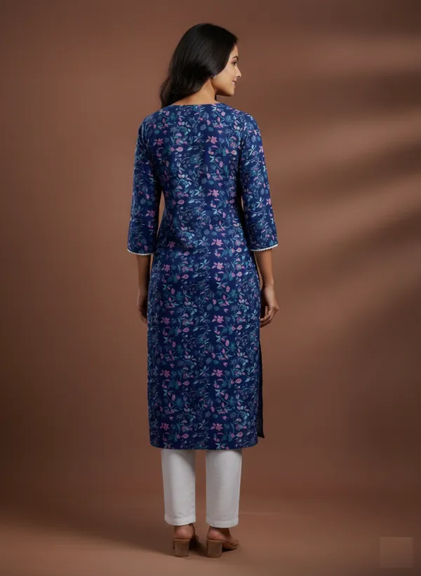 Navy_Blue_Floral_Print_Cotton_Straight_Kurta