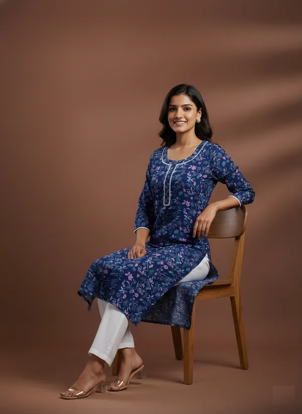 Navy_Blue_Floral_Print_Cotton_Straight_Kurta