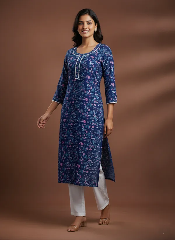 Navy_Blue_Floral_Print_Cotton_Straight_Kurta