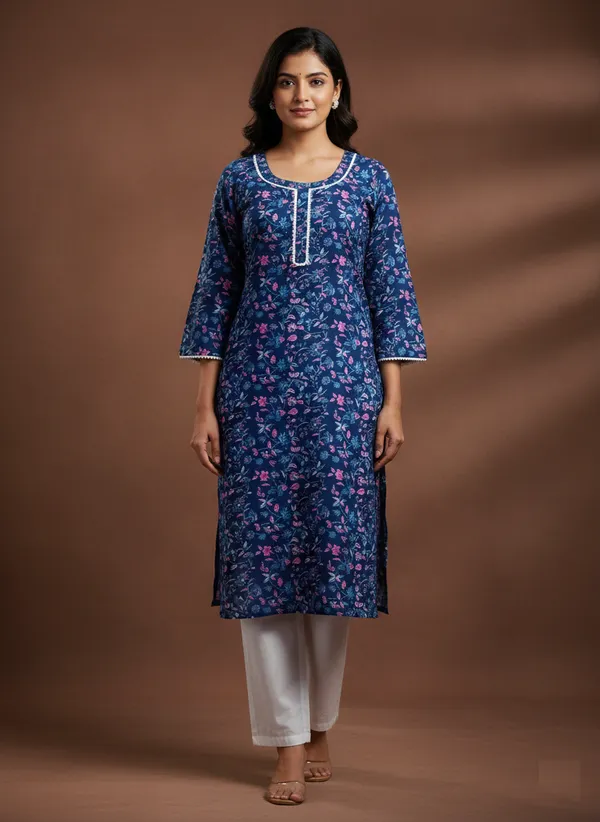 Navy_Blue_Floral_Print_Cotton_Straight_Kurta