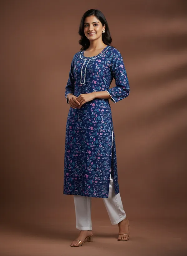 Navy_Blue_Floral_Print_Cotton_Straight_Kurta