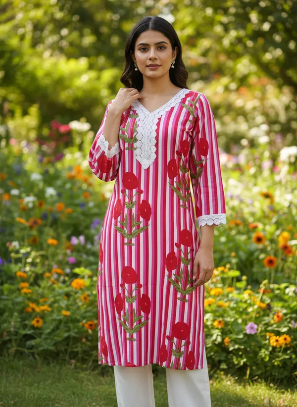 Pink_Striped_Floral_Embroidered_Cotton_Kurta