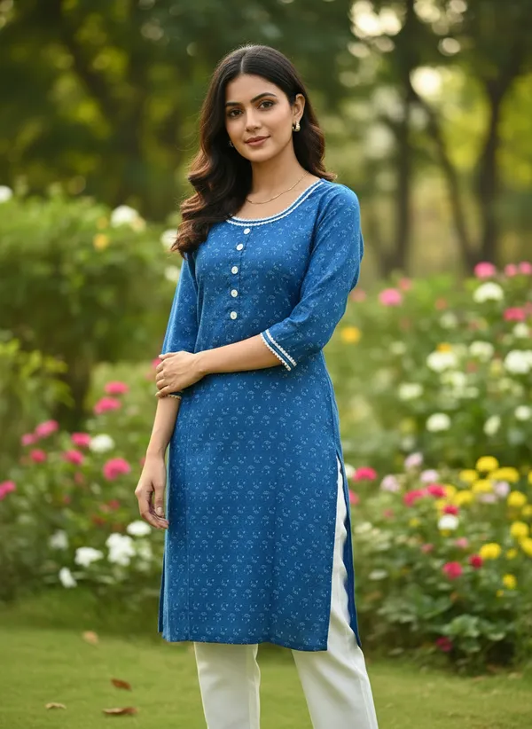 Royal_Blue_Printed_Cotton_Kurta_With_White_Lace