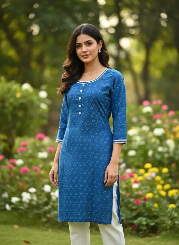 Royal_Blue_Printed_Cotton_Kurta_With_White_Lace