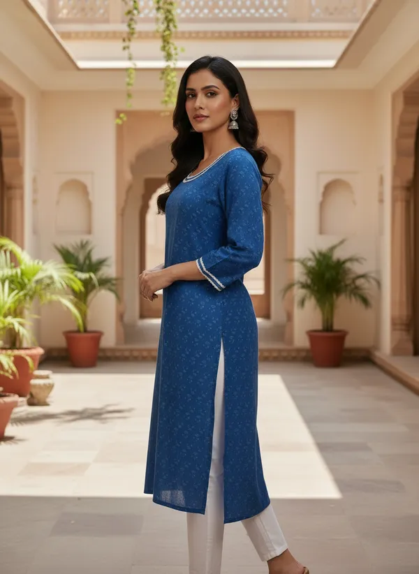 Royal_Blue_Printed_Cotton_Kurta_With_White_Lace