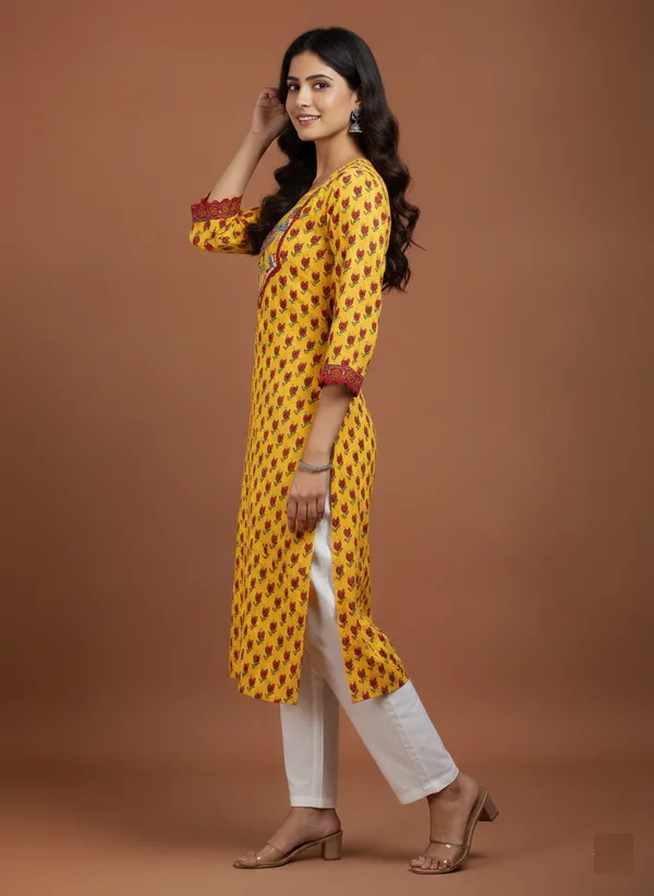 Mustard_Floral_Print_Cotton_Ethnic_Kurta