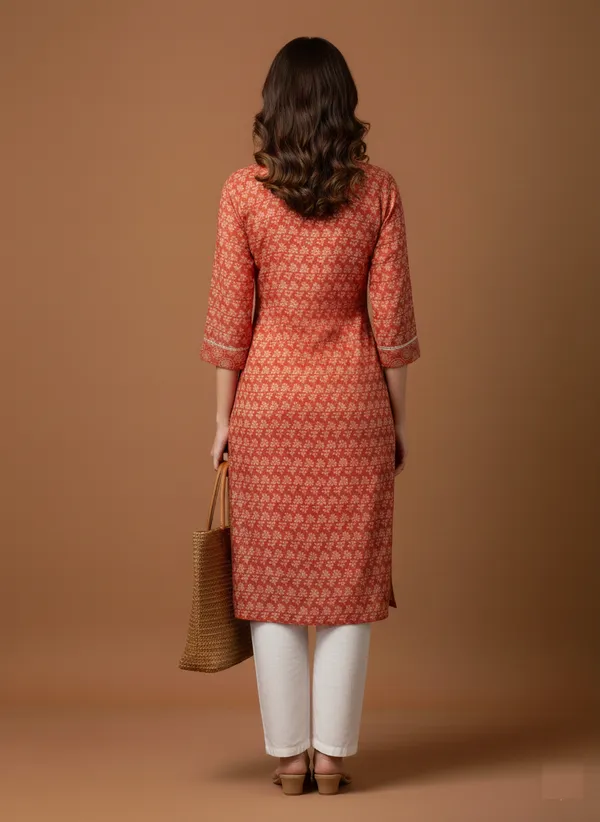 Coral_Block_Print_Cotton_V-Neck_Kurta