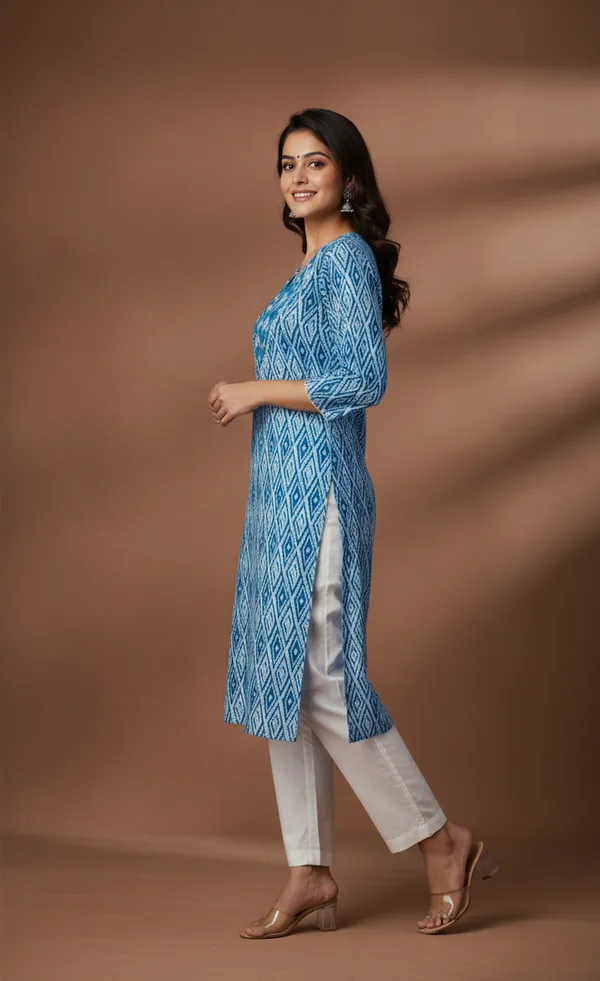Indigo_Blue_Printed_Cotton_V-Neck_Kurta