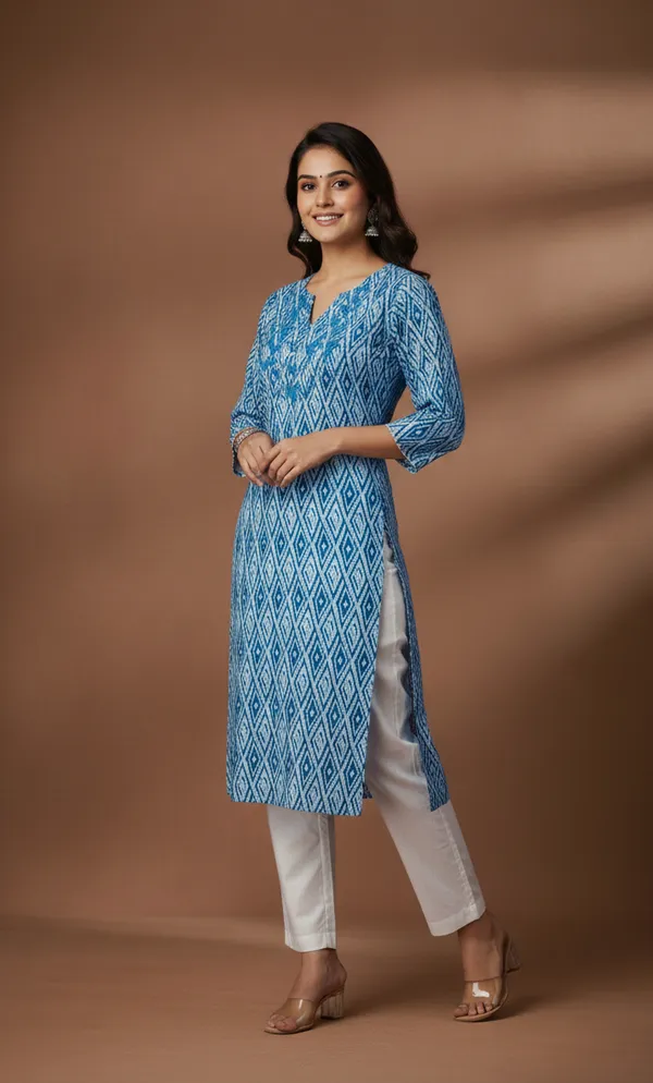 Indigo_Blue_Printed_Cotton_V-Neck_Kurta