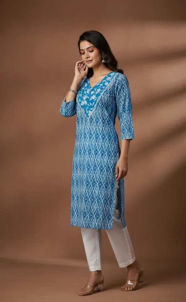 Indigo_Blue_Printed_Cotton_V-Neck_Kurta