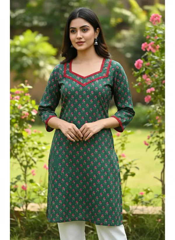 Emerald_Green_Floral_Printed_Cotton_Kurta