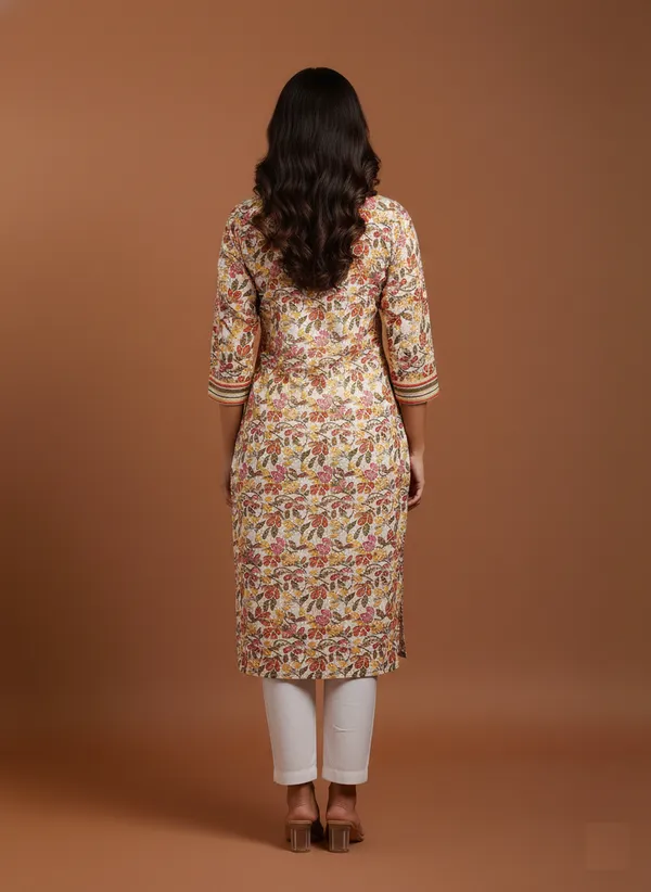 Floral_Print_V-Neck_Cotton_Kurta_With_Striped_Accents