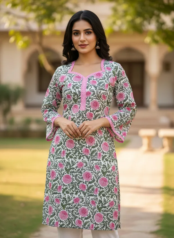 Womens_Cotton_Floral_Print_Kurta_Set_-_Pack_Of_3_(Indigo_Blue,_Sage_Green,_&_Rose_White)