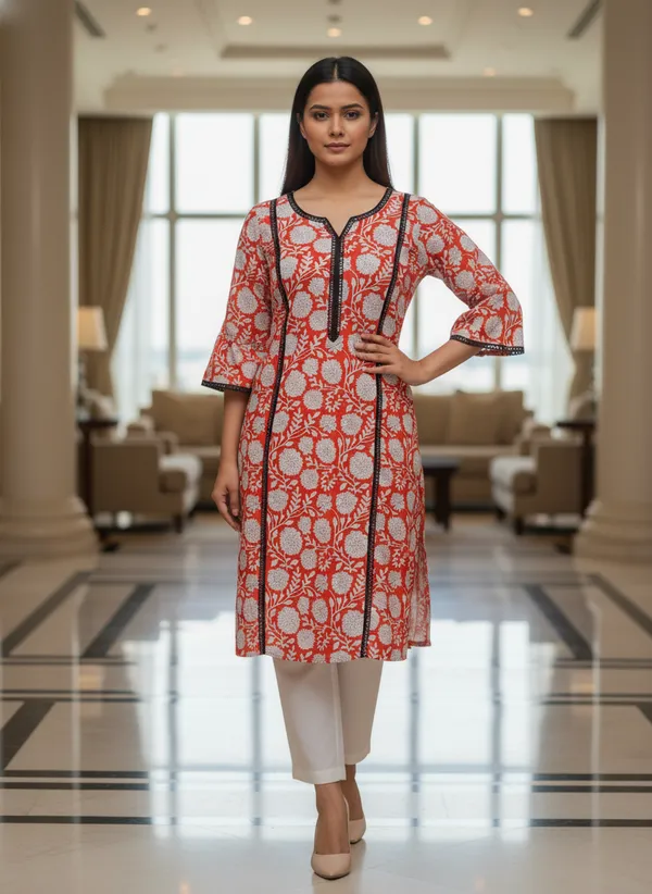 Red_Floral_Cotton_A-Line_Kurta_With_Lace_Accents