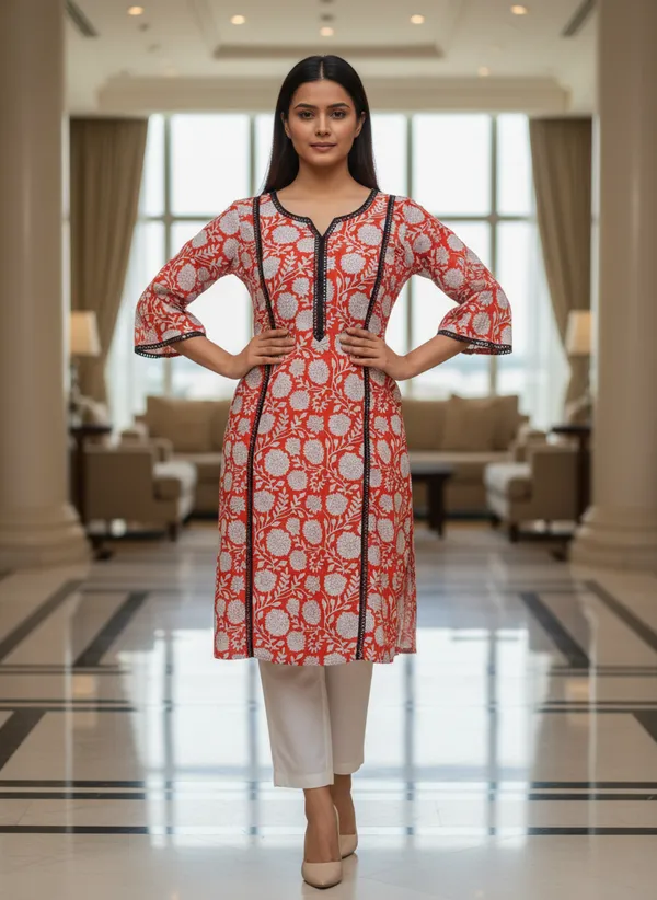 Red_Floral_Cotton_A-Line_Kurta_With_Lace_Accents