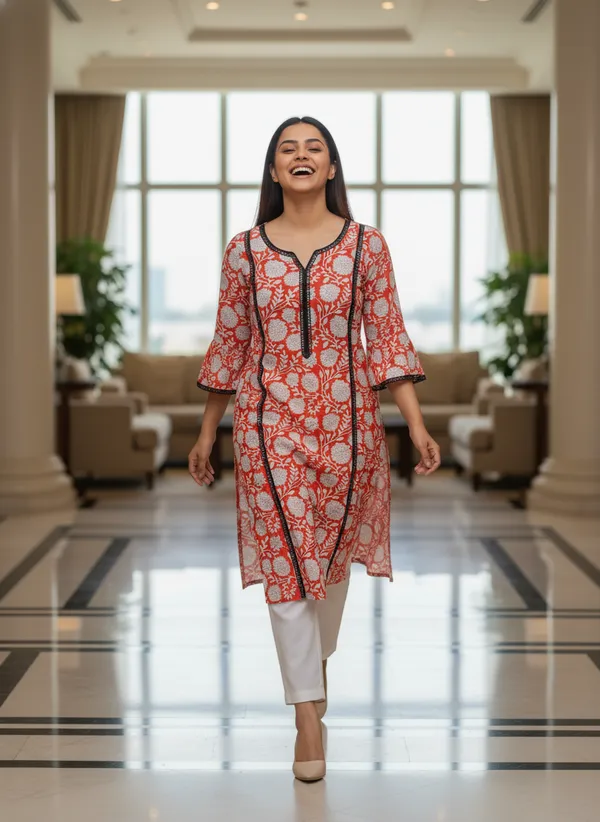 Red_Floral_Cotton_A-Line_Kurta_With_Lace_Accents