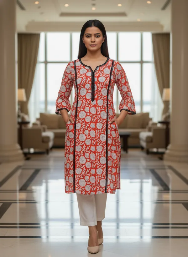 Red_Floral_Cotton_A-Line_Kurta_With_Lace_Accents