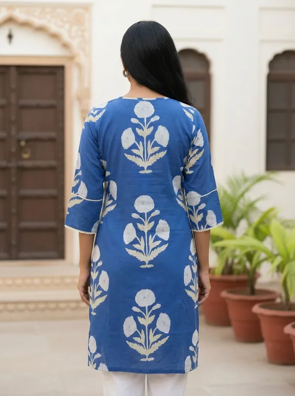 Elegant_Indigo_Blue_Floral_Printed_Cotton_Kurta