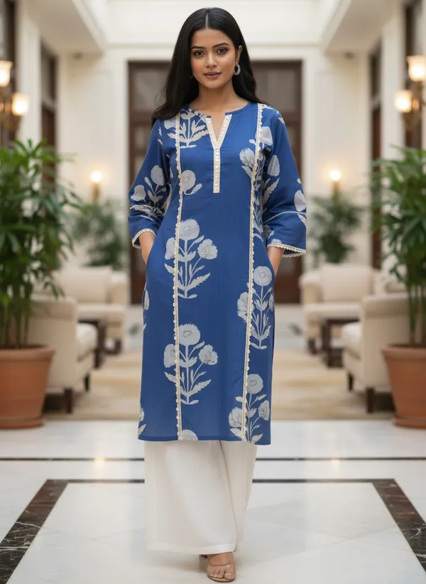Elegant_Indigo_Blue_Floral_Printed_Cotton_Kurta