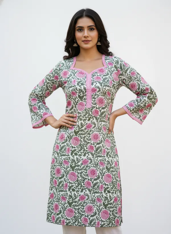 Floral_Print_Cotton_Kurta_With_Pink_Lace_Accents