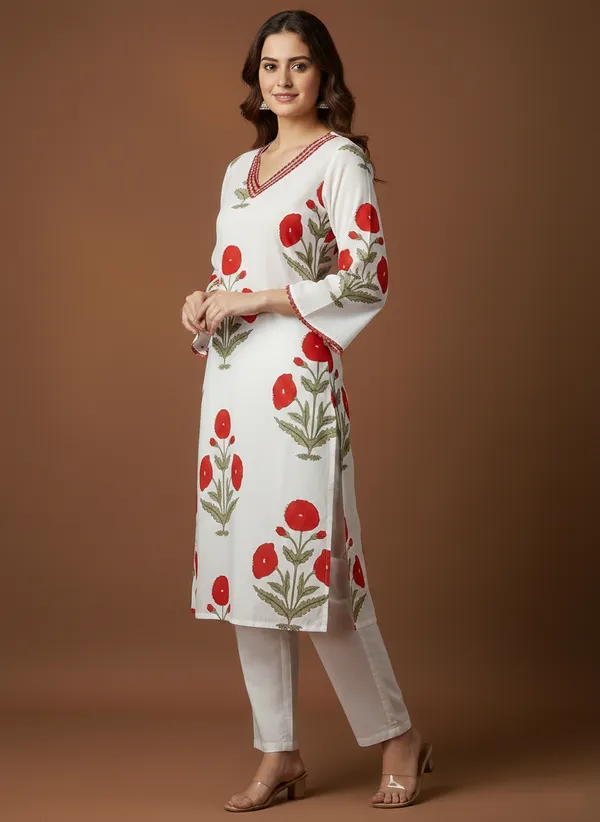 White_Cotton_Floral_Hand-Block_Print_Straight_Kurta