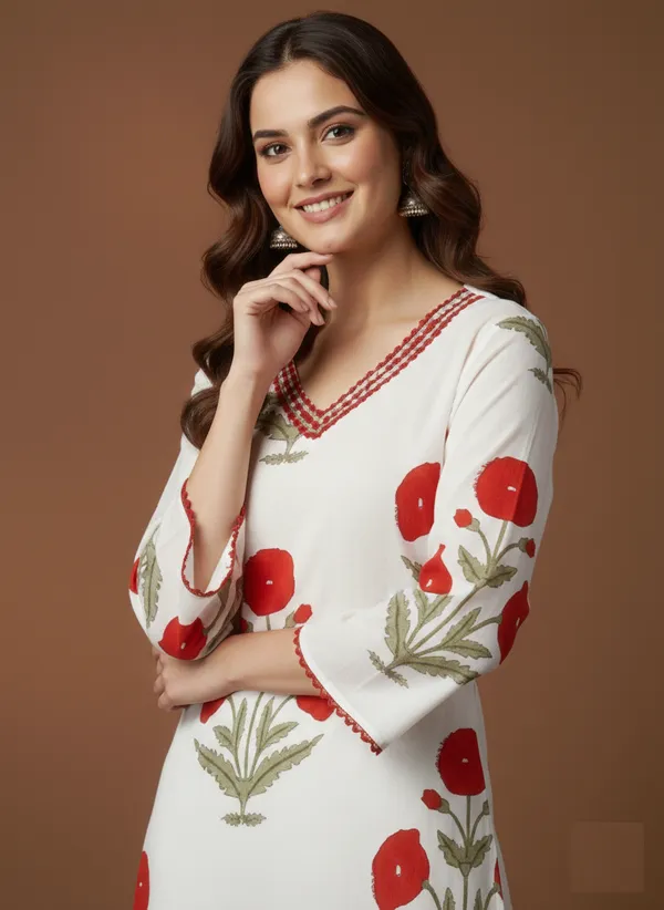 White_Cotton_Floral_Hand-Block_Print_Straight_Kurta