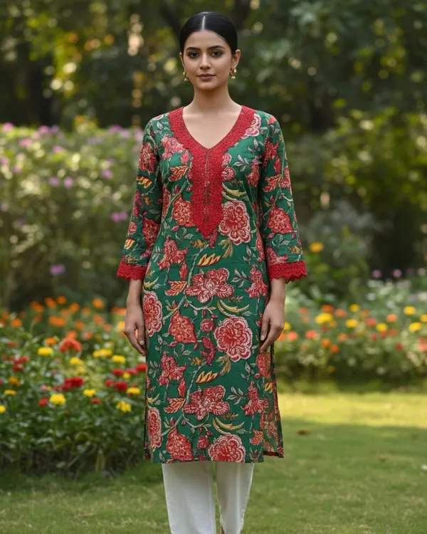 Floral_Printed_Cotton_Kurta_With_Lace_Neckline