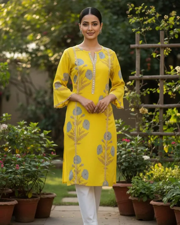 Womens_Printed_Cotton_Kurta_Combo_(Pack_Of_3)_-_Floral_&_Ethnic_Motifs_In_Yellow,_Blue,_And_Green