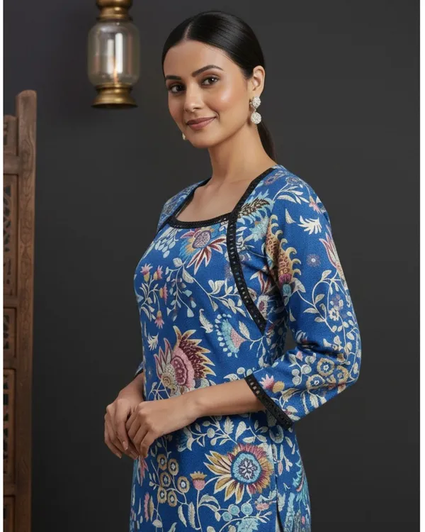 Royal_Blue_Floral_Batik_Print_Straight_Kurta